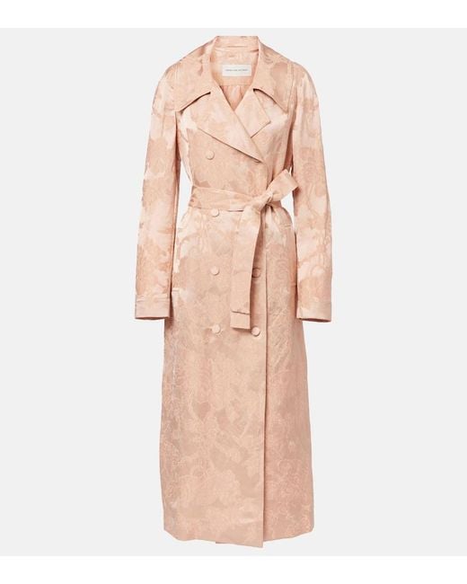Dries Van Noten Pink Floral Linen-Blend Jacquard Coat