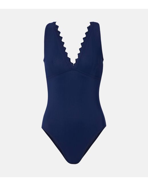 Karla Colletto Blue Ines Scalloped Swimsuit