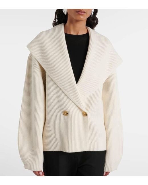 Totême  Natural Ribbed-Knit Wool-Blend Cardigan