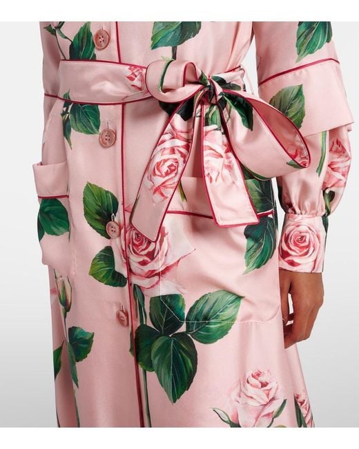 Dolce & Gabbana Pink Floral Belted Silk Satin Maxi Dress