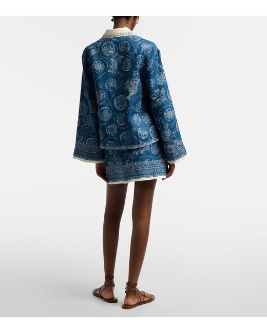 ALÉMAIS Blue Lucky Printed Linen Miniskirt