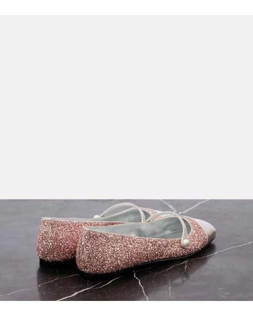 Jimmy Choo Pink Elisa Leather-Trimmed Glitter Ballet Flats