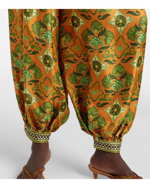 ALÉMAIS Metallic Cece Floral Silk Tapered Pants