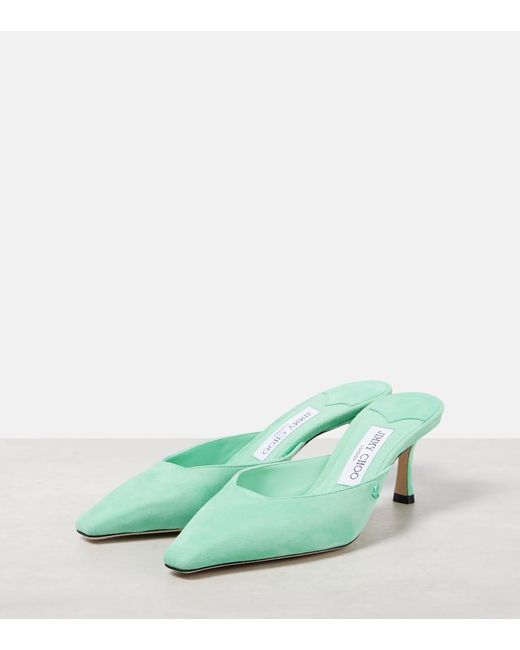 Jimmy Choo Green Vivi 65 Suede Mules