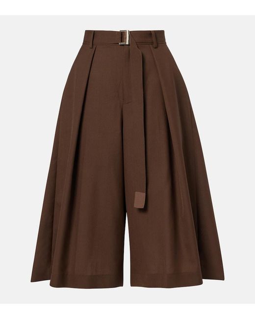 Sacai Brown Pleated Belted Shorts