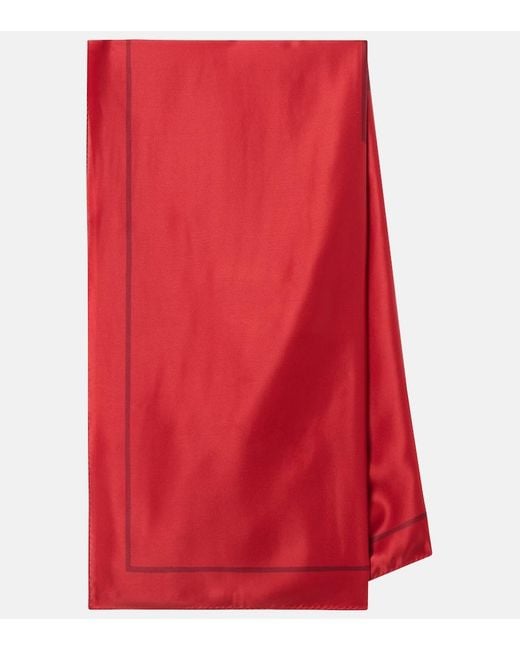 Saint Laurent Red Cassandre Printed Silk Charmeuse Scarf