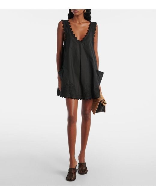 Juliet Dunn Black Embroidered Cotton Poplin Minidress