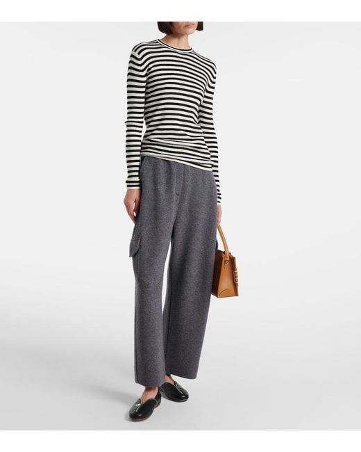 Lisa Yang Black Vivian Striped Cotton And Cashmere Top