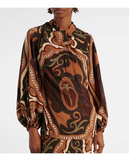 Johanna Ortiz Brown Printed Silk Blouse