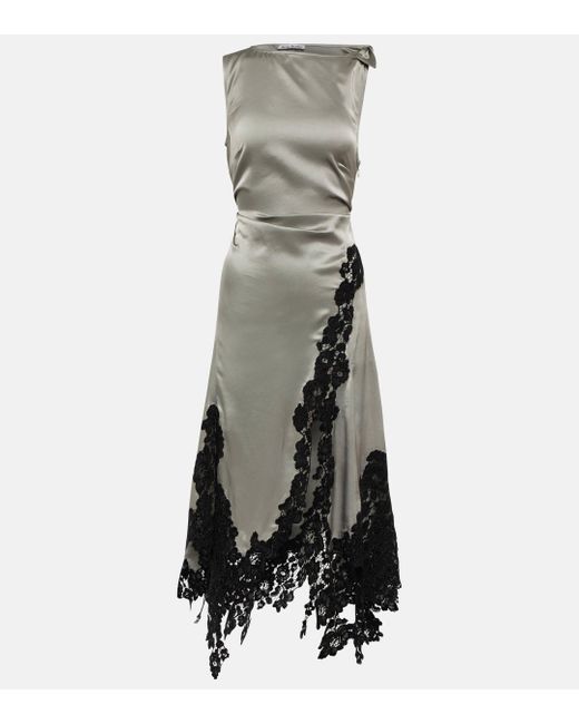 Acne Gray Lace-trimmed Satin Midi Dress