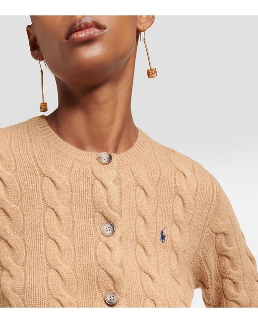 Cardigan in maglia di lana e cashmere di Polo Ralph Lauren in Brown