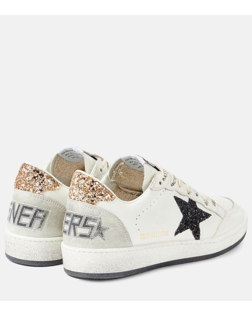 Sneakers Ball Star in pelle con glitter di Golden Goose Deluxe Brand in White