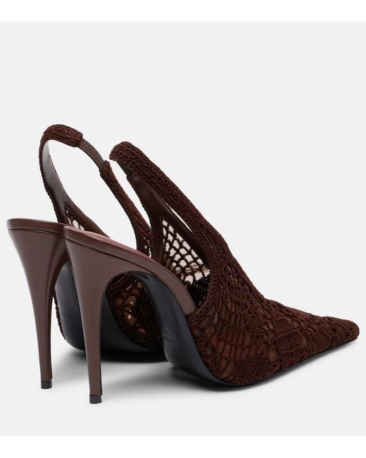 Magda Butrym Brown Crochet-Trimmed Leather Slingback Pumps