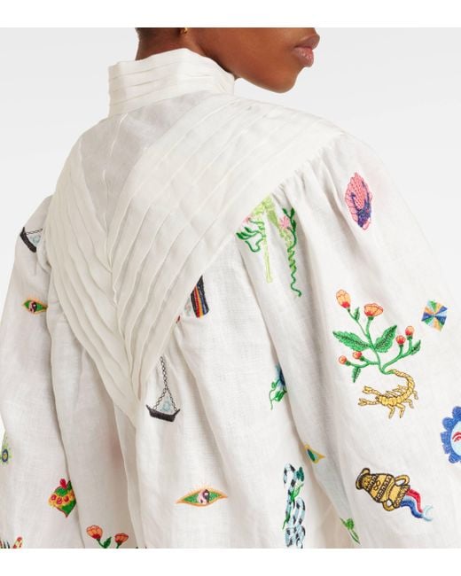 ALÉMAIS White Atticus Embroidered Linen Blouse