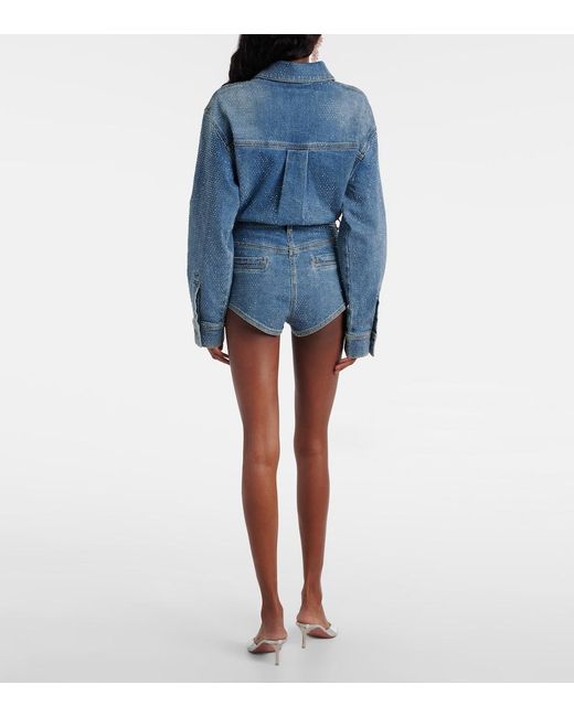 Self-Portrait Blue Embellished Denim Romper