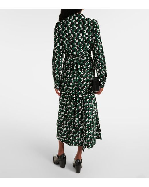 Diane von Furstenberg Green Tori Printed Midi Wrap Dress