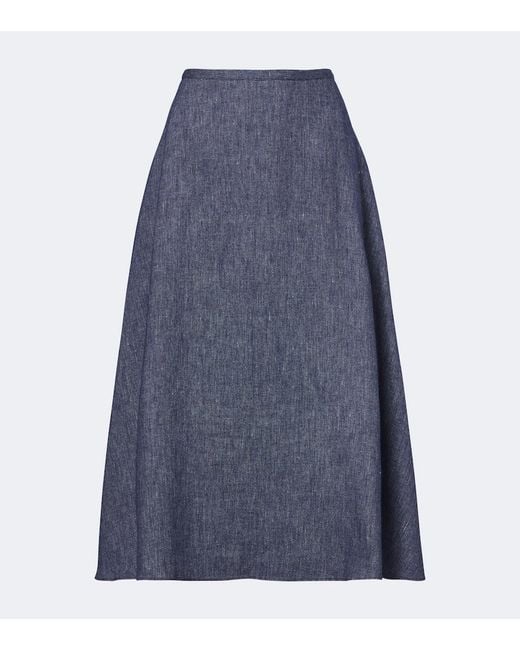Carolina Herrera Blue Linen, Wool, And Silk-Blend Midi Skirt