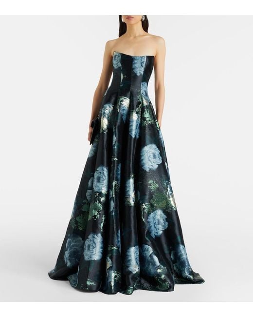 Markarian Black Laila Floral Brocade Bustier Gown