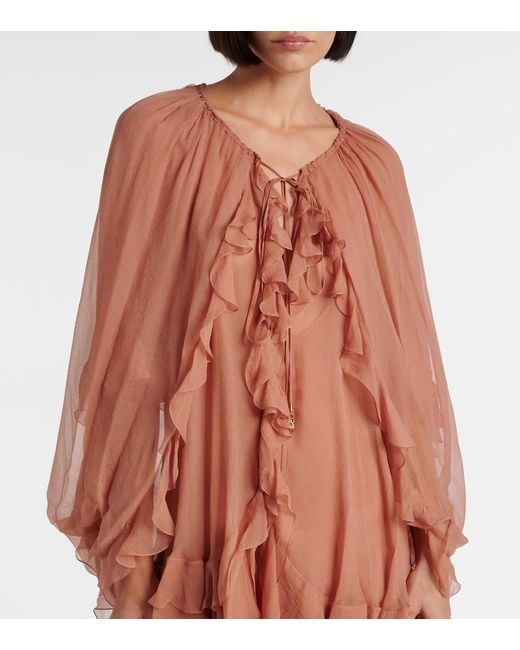 Chloé Pink Ruffled Silk Muslin Cape