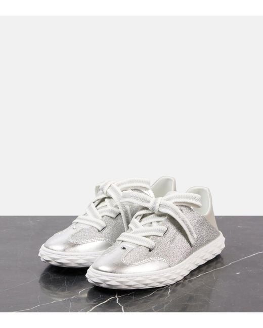 Jimmy Choo White Diamond Light Flex/F Leather-Trimmed Sneakers