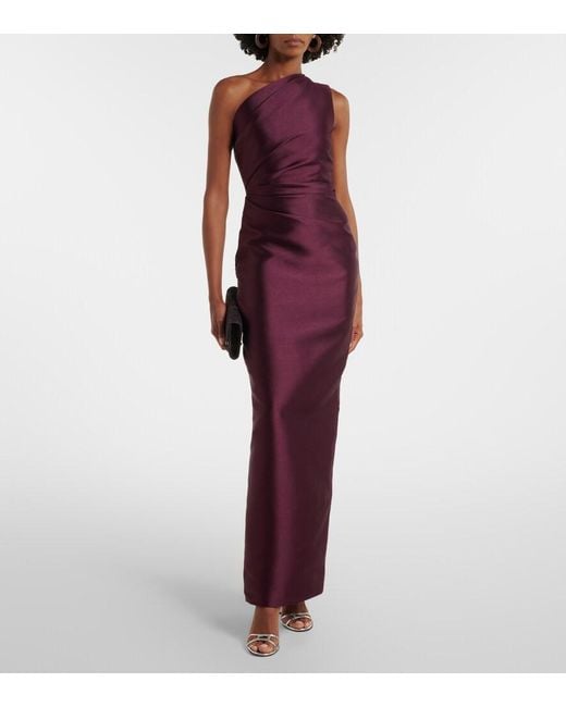 Solace London Purple Kira Draped Satin Gown