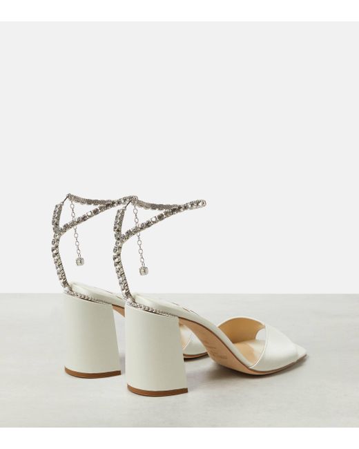 Jimmy Choo White Saeda 85 Embellished Satin Sandals