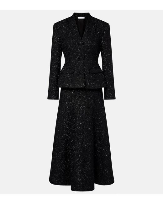 Self-Portrait Black Peplum Boucle Midi Dress