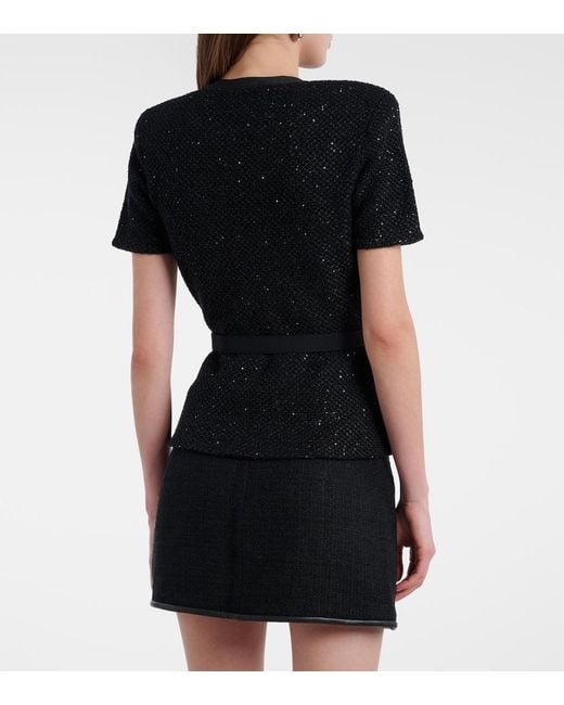Self-Portrait Black Sequined Knitted Top