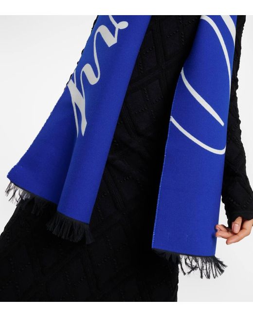 Sciarpa in lana e seta con logo di Burberry in Blue