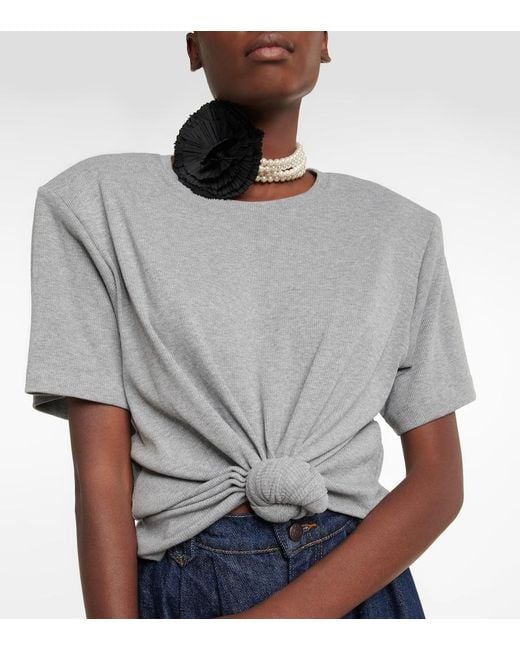 Magda Butrym Gray Cropped Cotton-Blend T-Shirt