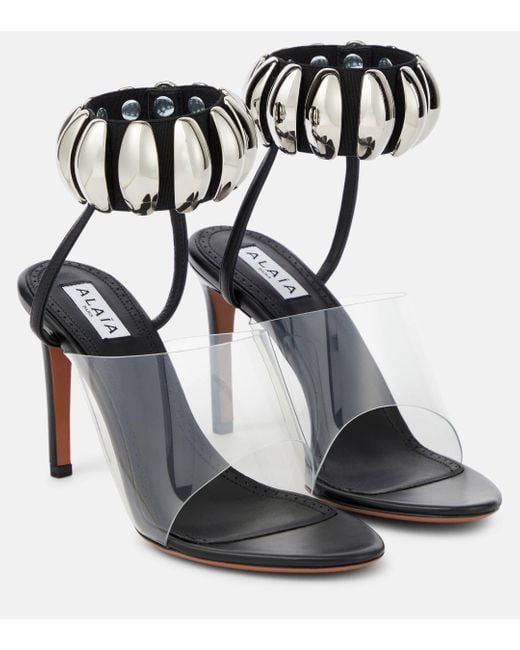 Alaïa Black Embellished Leather And Pu Sandals