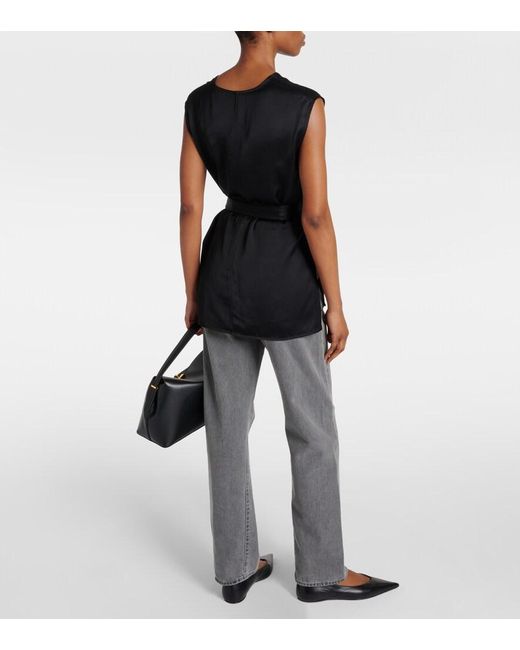 Totême Black Asymmetric Satin Top