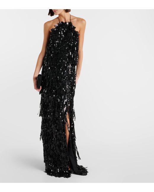 Carolina Herrera Black Sequinned Halterneck Gown