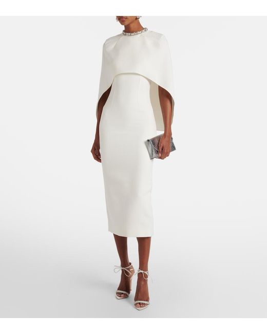 Roland Mouret White Caped Crystal-Embellished Crepe Midi Dress