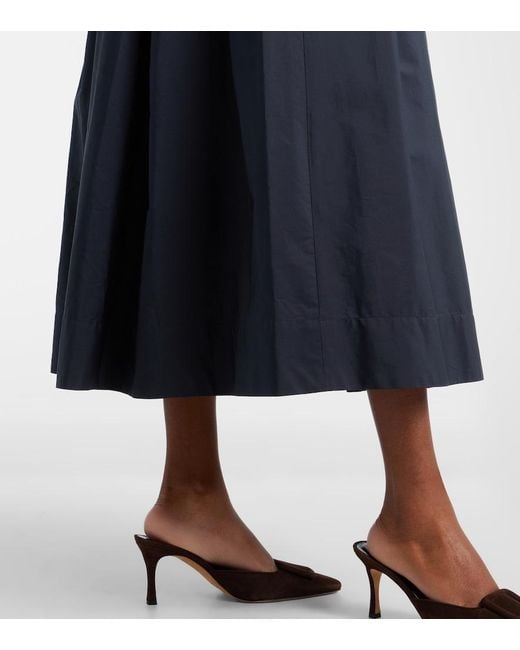 Max Mara Blue Pineta Pleated Cotton Midi Skirt