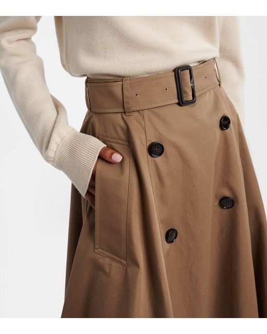 Falda Midi De Algodon Con Cinturon Burberry de color Brown