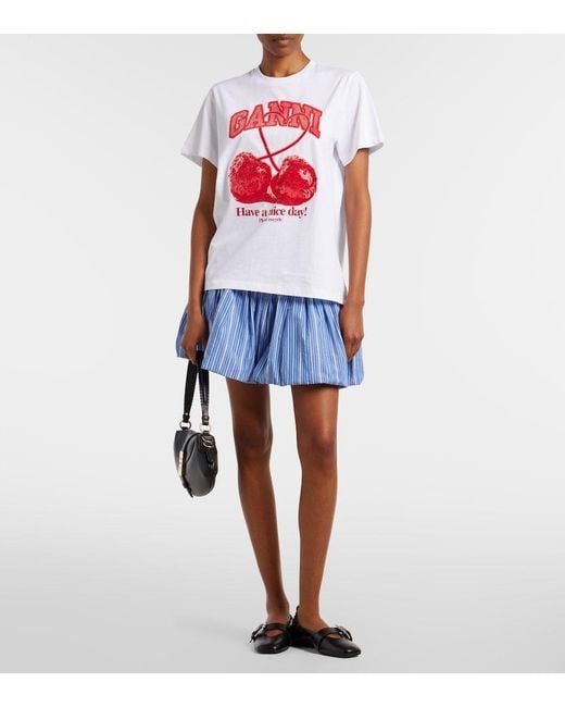 Ganni White Logo Embellished Cotton Jersey T-Shirt