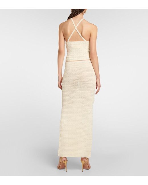 AYA MUSE Natural Veluti Embellished Crochet Maxi Dress