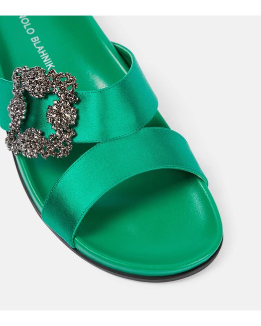Manolo Blahnik Green Chilanghi Embellished Satin Sandals