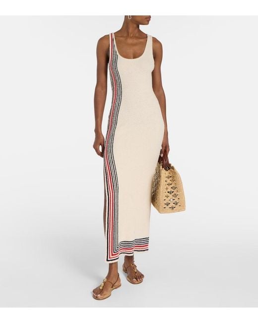 Rabanne Natural Striped Cotton-Blend Terry Midi Dress