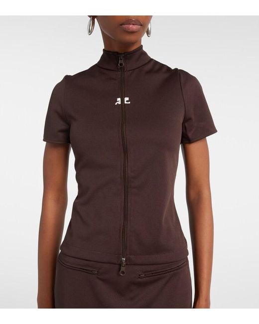 Courreges Brown Interlock Jersey Zip-Up Top