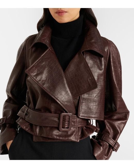 Nour Hammour Brown Hatti Croc-Effect Leather Jacket