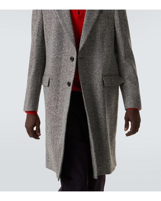 Lardini Gray Herringbone Virgin Wool Tweed Overcoat for men