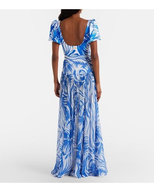 Alexandra Miro Blue Jaimee High-Rise Printed Maxi Skirt