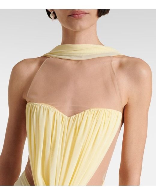 David Koma Metallic Ruched Halterneck Gown