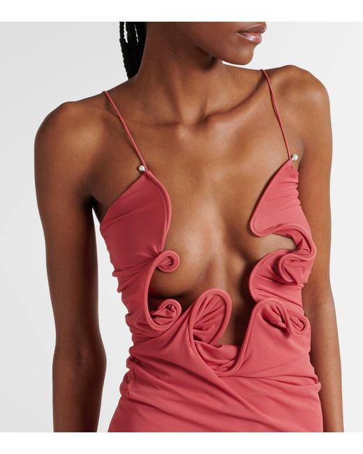 Christopher Esber Red Molded Venus Cutout Mesh Maxi Dress