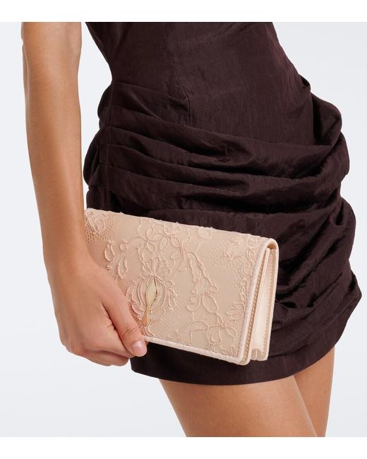 Christian Louboutin Natural Bettina Small Lace Crepe Satin Clutch