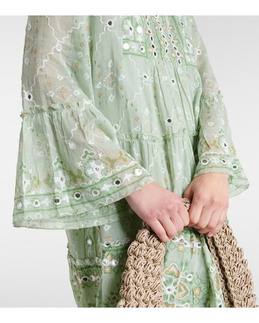 Juliet Dunn Green Embroidered Cotton Minidress