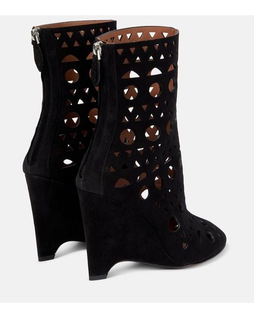 Alaïa Black Vienne Suede Wedge Ankle Boots