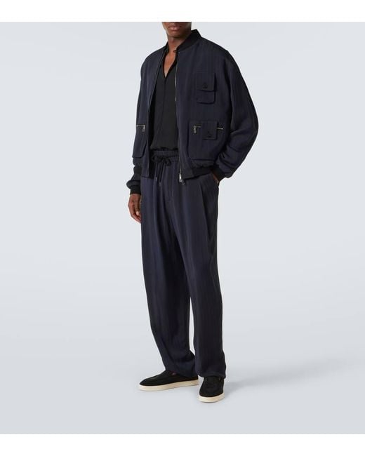 Giorgio Armani Blue Herringbone Jacquard Tapered Pants for men
